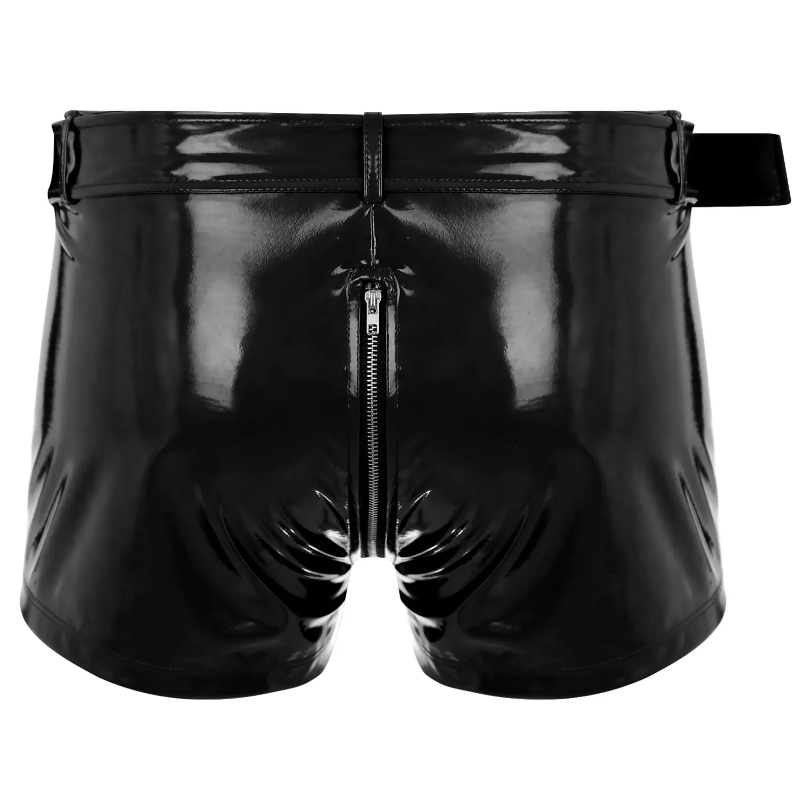 Men's Boxer Shorts Wet Look Latex PVC Leather Zipper Shorts Bottoms Bulge Pouch Boxer Brief Clubwear Party Hot Pants Nightwear