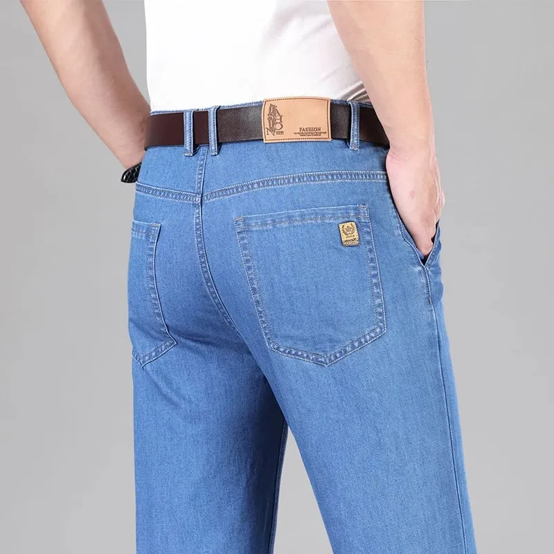 New Lyocell Fabric Jeans Men Summer Thin Business Straight Leg Loose Trousers Men's Casual Long Pants Large Size — image 5