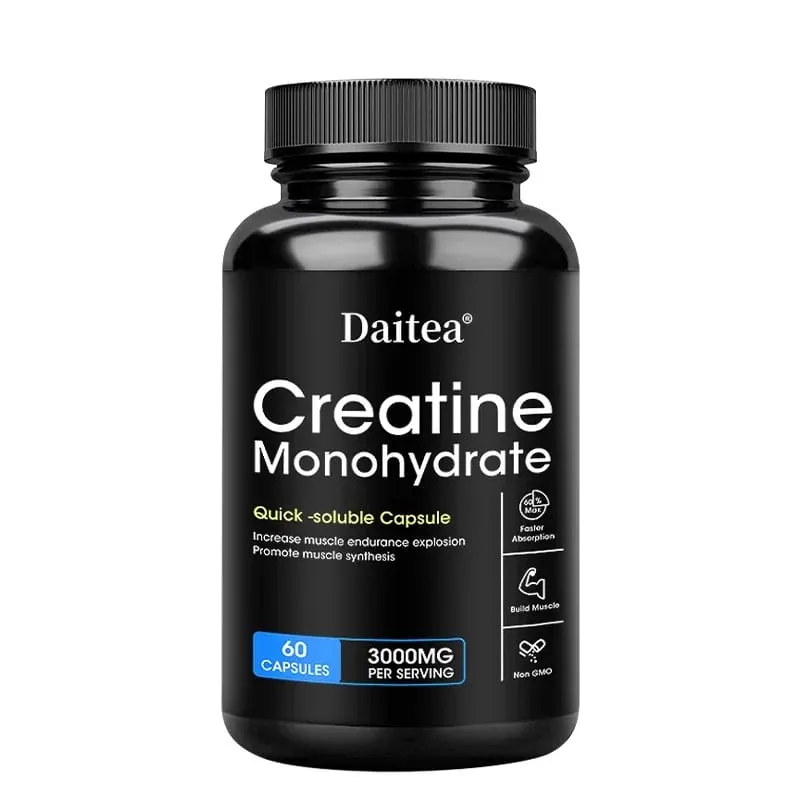 Daitea Creatine Monohydrate 3000 Mg - Strength Muscle Health Supplement for Men and Women Non-GMO and Gluten-Free Capsules