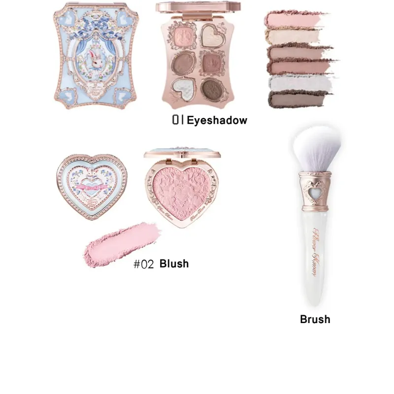 Flower Knows Moonlight Mermaid Series Glitter Eyeshadow Palette High Pigment Shell Jewelry Blush Makeup Brush Set Matte Finish