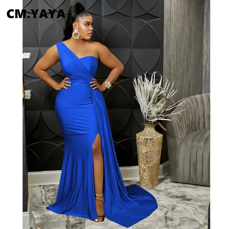 CM.YAYA One Shoulder Skew Neck Tassel Side Floor Length Mermaid Long Maxi Dress Women 2022 Sexy Party Club Even Prom Dresses — image 6
