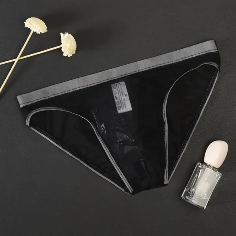 Men Seamless Ice Silk Briefs Low-rise Ultra-Thin See-through Panties Solid Color Quick Drying Underwear — image 12