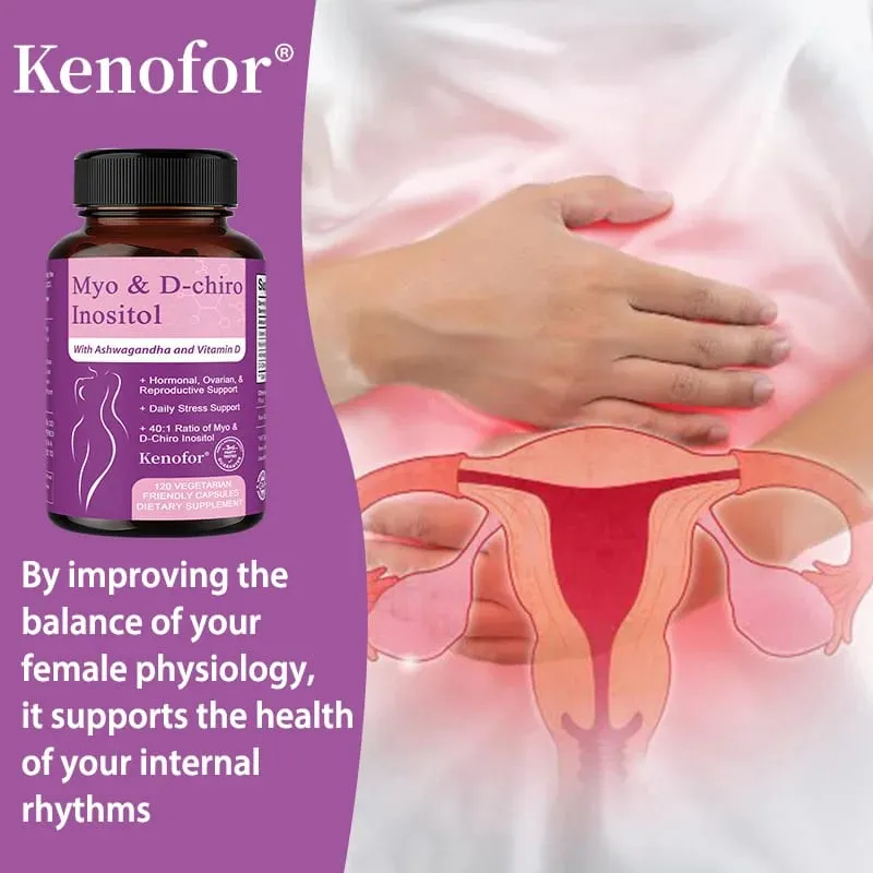 Inositol Supplement with Ashwagandha Improves Muscle Ovarian Function Antioxidant Blood Sugar Balance 120 Veggie Capsules — image 3