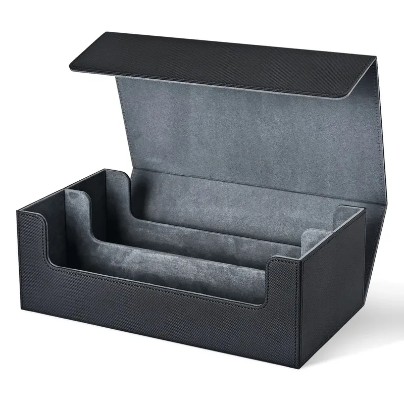 Card Storage Box Card Deck Case Holds 1200+ Single Sleeved Cards Strong Magnetic PU Leather Card Boxes for TCG