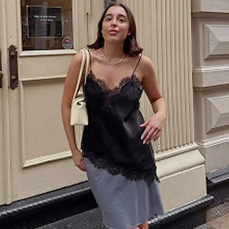 Lace Asymmetrical Top Women Tanks & Camis Summer 2025 Black Slip Sleeveless Top Ladies y2k Backless Off Shoulder Camisole — image 5