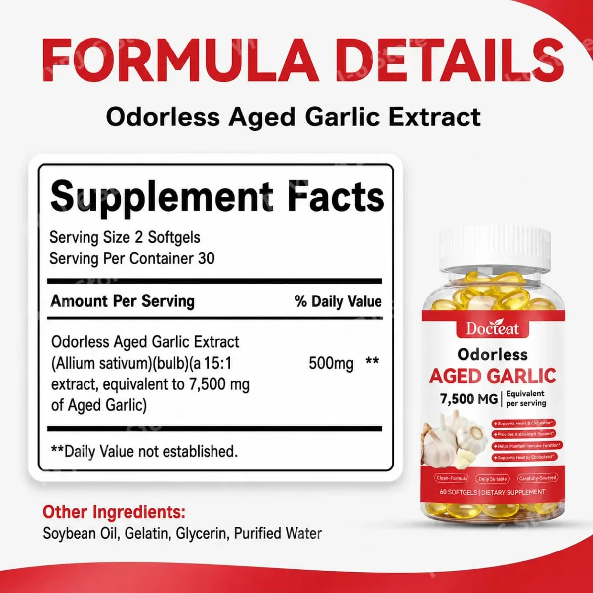 Geurloos verouderd knoflookextract 7500 mg equivalent 60 softgels - Immuunondersteuning Hartgezondheid Antioxidantsupplement voor volwassenen — image 2