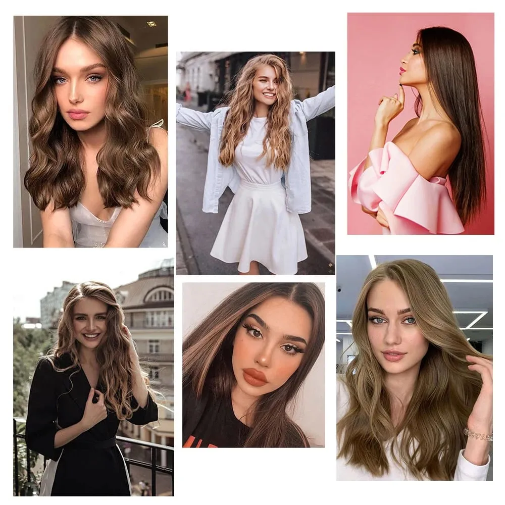 One Piece Clip In Hair Extensions 24" Straight Thick Synthetic Clip In Hairpieces Highlights Black Brown Soft For Women Daily