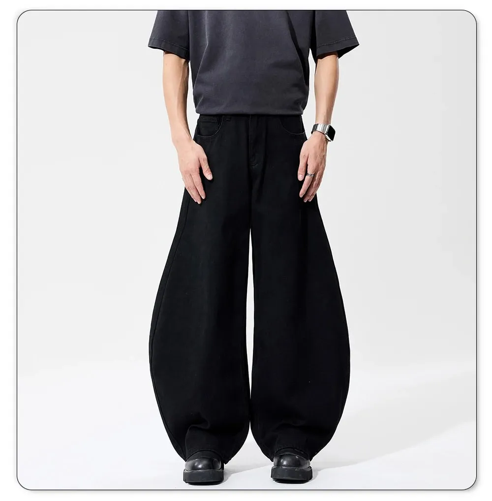 Liys Men's Black Ultra Wide Leg Jeans Baggy Fitting Denim Pants Man Solid Streetwear Daily Casual Fashion Lantern Balloon Jeans — image 8