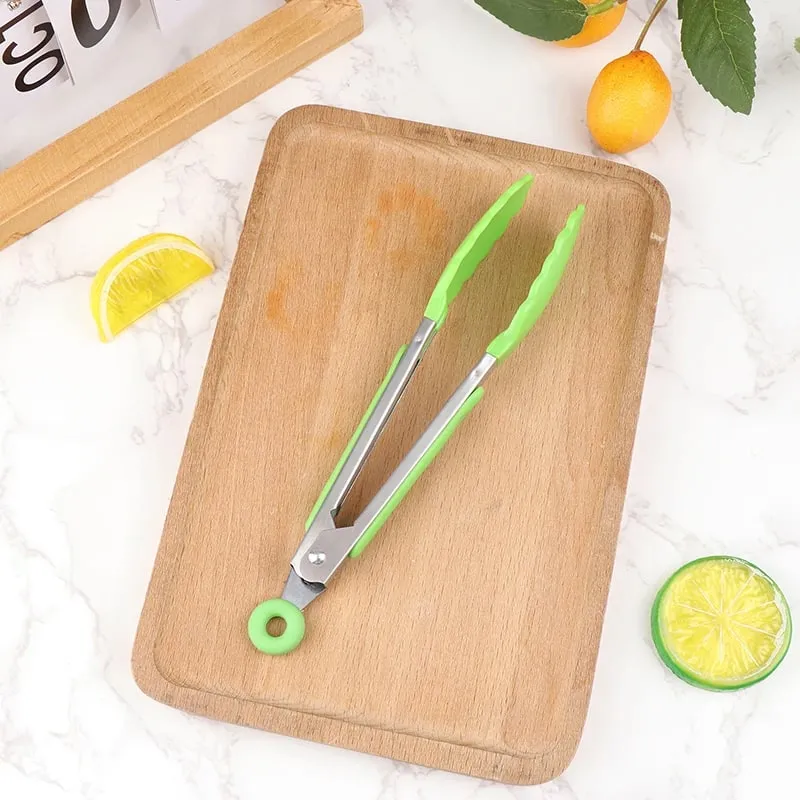 Silicone BBQ Grilling Tong Kitchen Cooking Salad Bread Serving Tong Non-Stick Barbecue Clip Clamp Stainless Steel Tools Gadgets — image 12