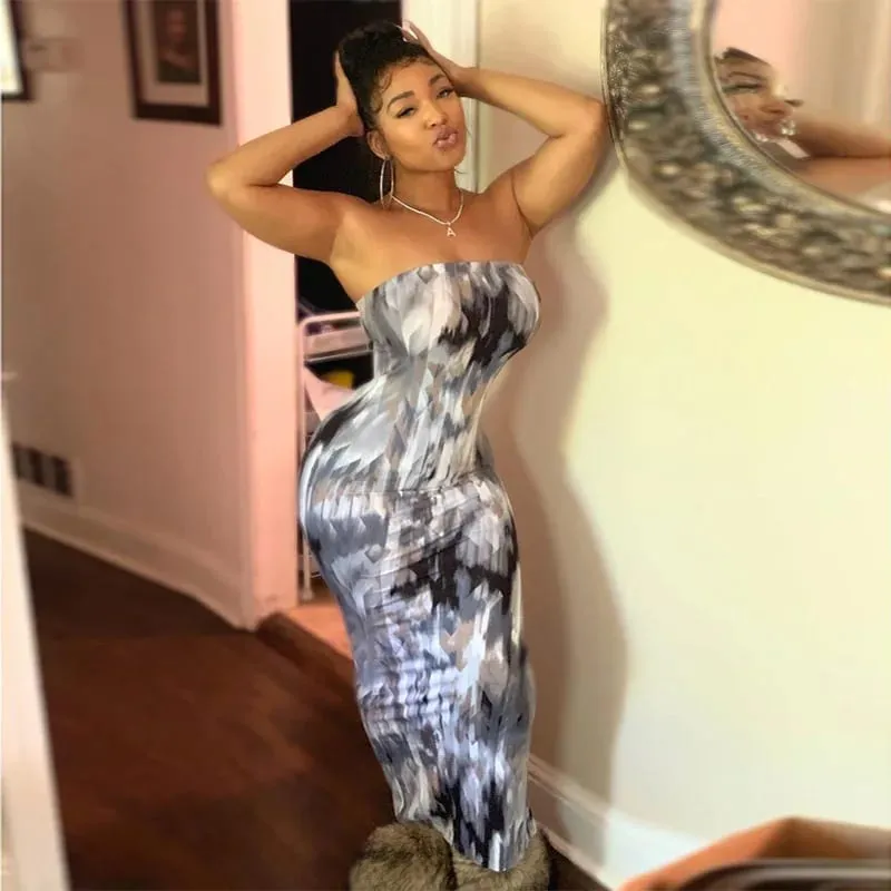 Spring And Summer Dresses For Women Chest Wrap Printed Off Shoulder Bandage Slim Sexy Long Dress 2023 New Fashion party MsChuh — image 12