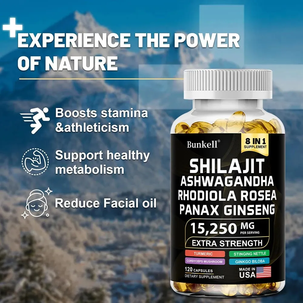 8-IN-1 Shilajit Capsules Himalaya Supplement Supports Energy Endurance Muscle Building Immune Support — image 1