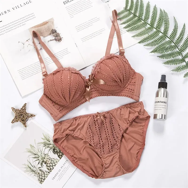 2 Pcs Sexy Push Up Bra and Panty Sets Young Women Underwear Comfortable Brassiere Gathered Lingerie Wholesale Price Adjustable — image 1