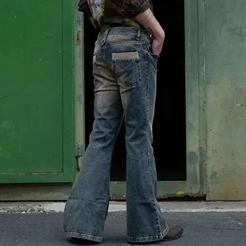 Vintage Men's Big Flared Jeans Male Youth Four Seasons Casual Deep Blue Denim Pants 2023 Fashion High Waist Trousers Streetwear — image 7