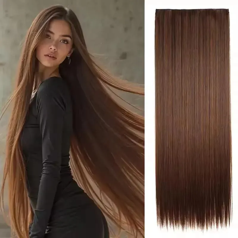 Extensión de cabello sintético para mujer, hilo Invisible, sintético, Natural, falso, largo, liso, Rubio, 32 pulgadas — image 9