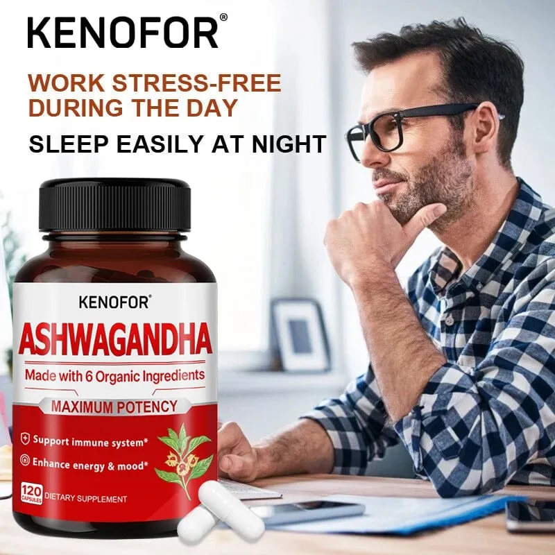 Organic Ashwagandha - 120 Veggie Capsules Pure Organic Ashwagandha Powder and Root Extract - Relieves Stress Improves Mood