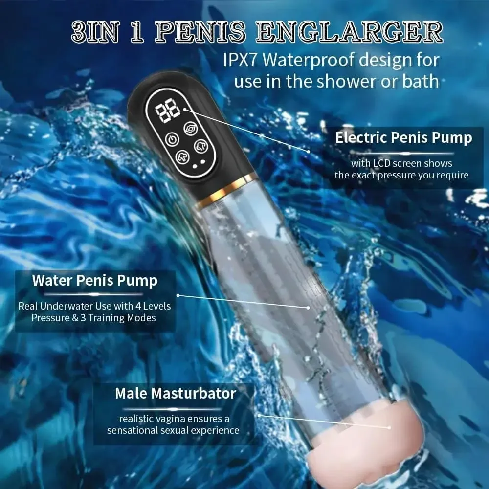 3IN1 Men Vibrator Penis Pump Penis Enlarger Extender Electric Vacuum Pump Penis Sleeve Male Masturbator Sex Toys for Men — image 5