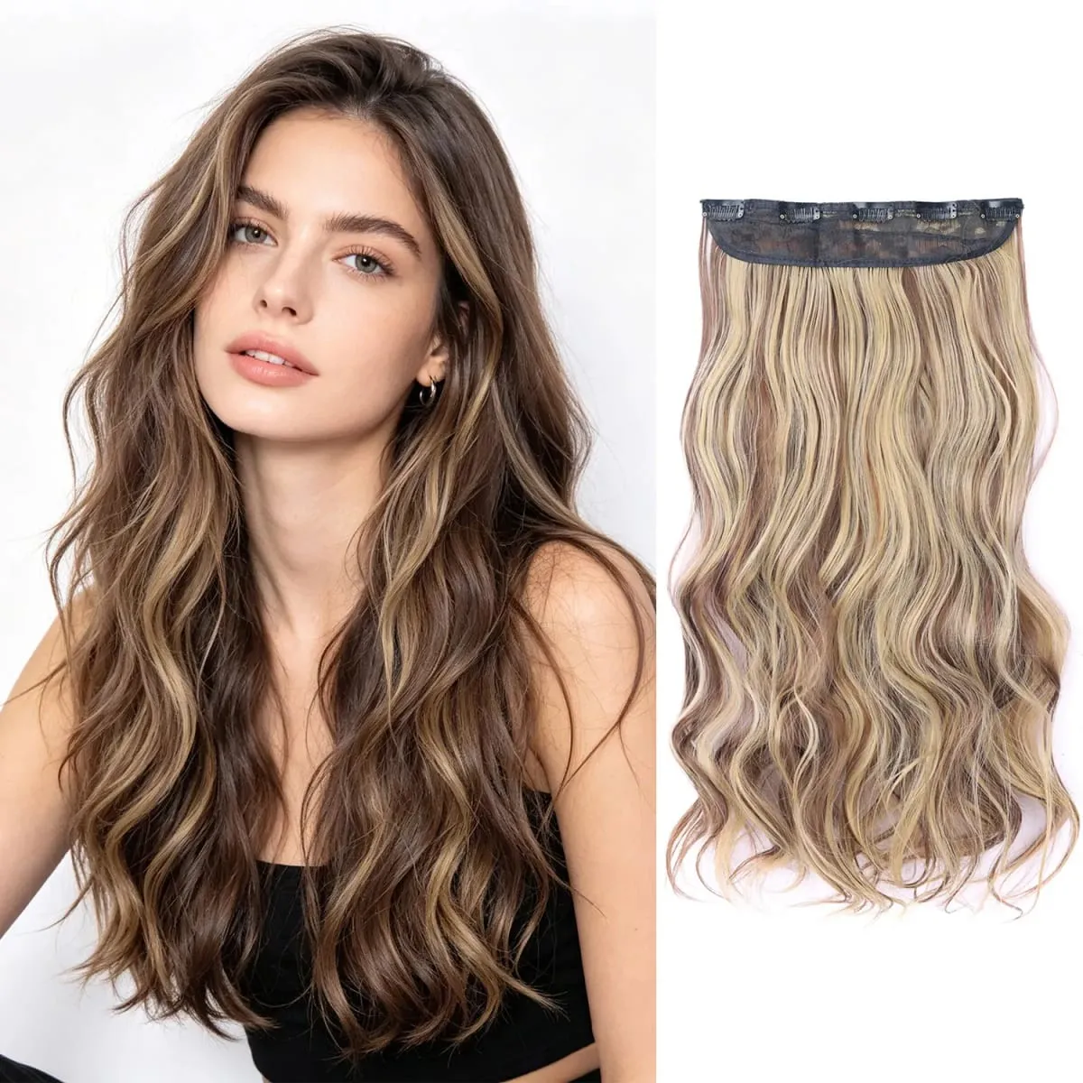 Syntetisk clip in hair extensions 5 clips i ét stykke højtemperatur fiber bølgede hårstykker til kvinder daglig festferie — image 11