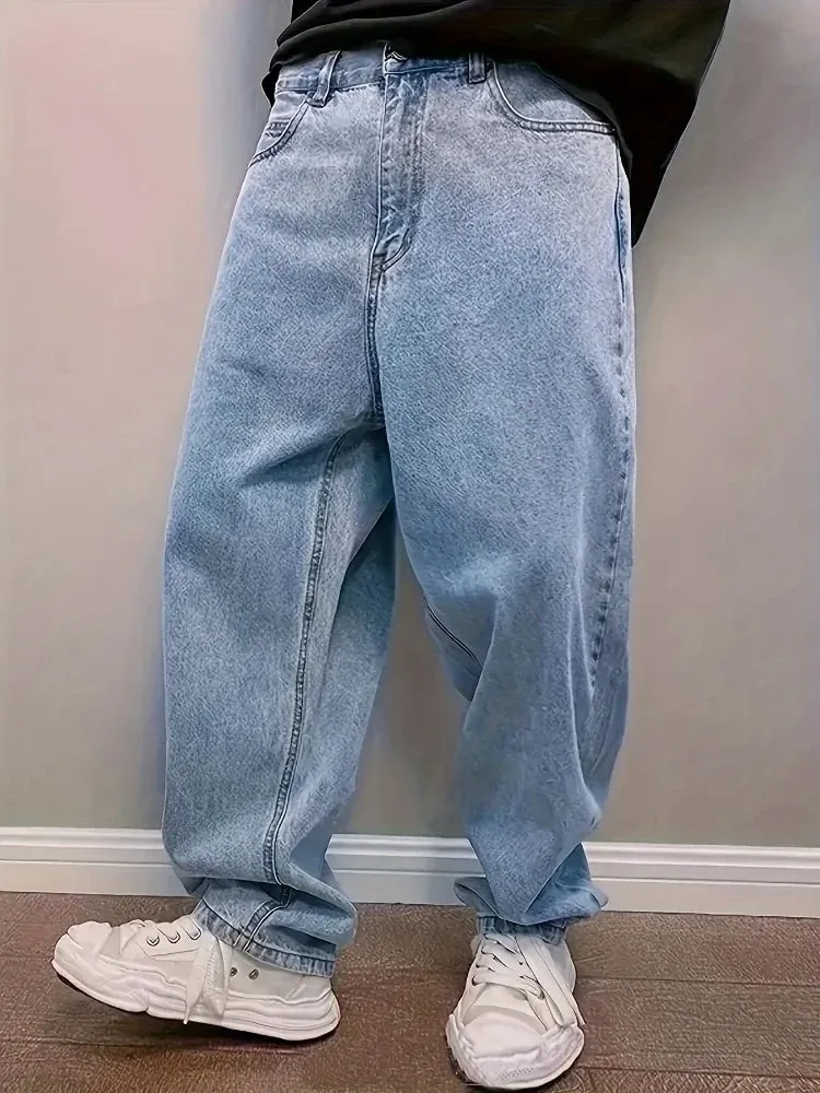 Casual Oversize Baggy Jeans Mens Spring Autumn Straight Loose Light Blue Denim Trousers Streetwear Fashion Wide Leg Pants Y2k — image 3