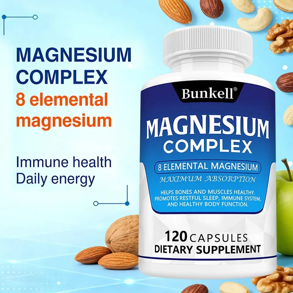 Complesso di magnesio 120 capsule - Integratore per la salute dei muscoli ossei e del cuore Supporto per il sonno Rilassamento muscolare Sollievo dallo stress e dall'ansia — image 3