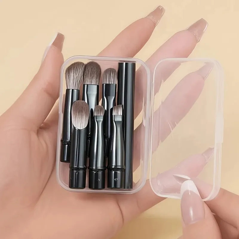 6 stk mini rejse makeup børstesæt med aftageligt aluminiumsrør bærbar øjenskyggebørste og opbevaringsboks — image 8