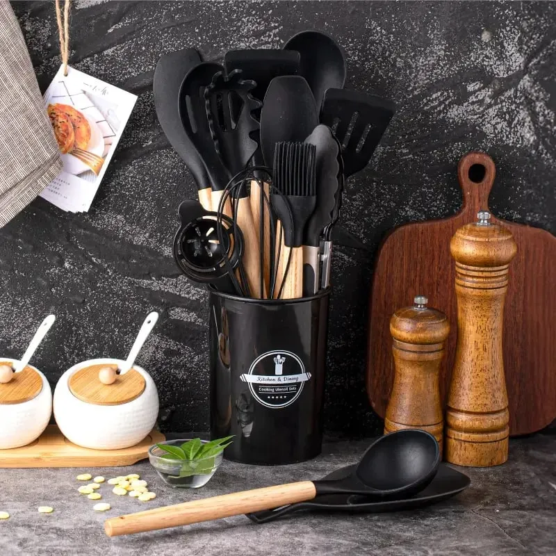14pcs silicone utensil set with plastic holder — image 1