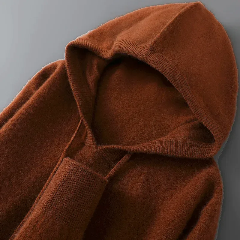 DjzDsm ฤดูใบไม้ร่วงฤดูหนาวเสื้อกันหนาวผู้ชาย 100% Merino ขนสัตว์หนา Hooded Pullover เสื้อถักนุ่มสบายๆขนสัตว์เสื้อผ้า Tops