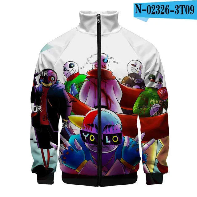 Luxuriöse beliebte Sans Undertale 3D-Druck-Reißverschluss-Raglanjacke Windjacke Jungen/Mädchen Bequeme Stehkragenjacken Mäntel