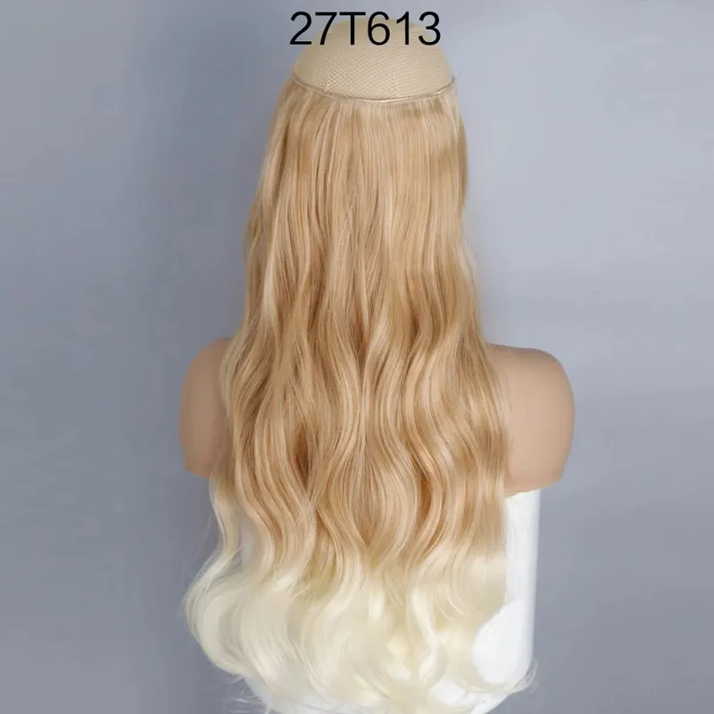 Long No Clips Invisible Wire Hair Extensions 16 22 32" Synthetic Wavy Black Brown One Piece Hairpiece Hair Extension