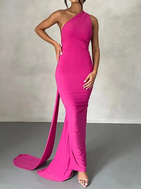 Neon Y2K Clothes One Shoulder Sleeveless Backless Ruched Bodycon Maxi Dresses For Women Club Birthday Party Evening Prom — image 12