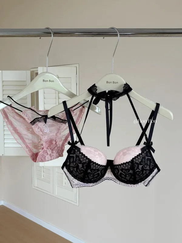 French Romantic Halter Neck Lace Bra Set Women Push‑Up Support Soft Stretchy Lingerie Underwear Small Bustセクシーな S-XL — image 10