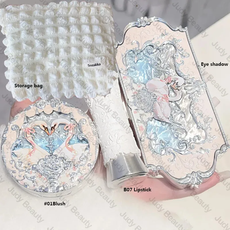 Makeup Flower Knows Set Shell Pearl Series Six Color Eyeshadow Palette Embossed Blusher Shine Lipstick Kit With Bag All In