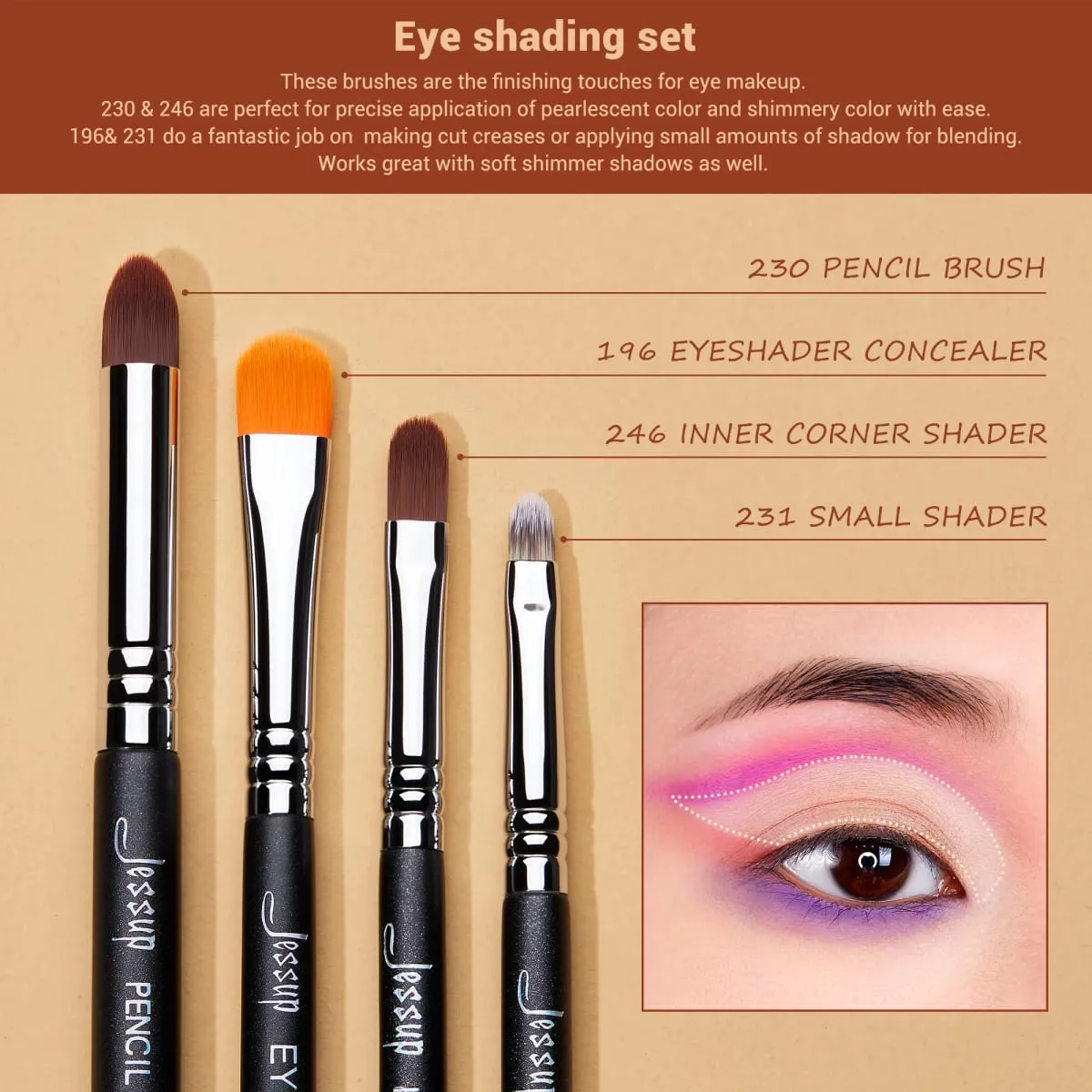 Jessup Eyeshadow Brush set Pro Eye Makeup Brushes set Black Premium Synthetic Eye shading Concealer Blending Brush T339