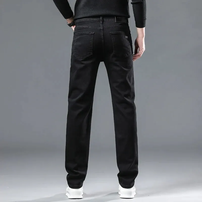 Black Gray Men's Classic Straight Stretch Jeans Autumn Business Casual Comfortable Regular Fit Denim Pants Male Trousers — image 5