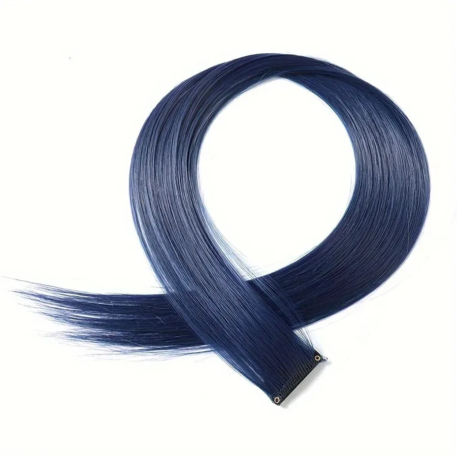 Clip in Hair Extensions 22 Inch Colored Hair Extensions Party Highlights Long Straight Synthetic Hairpieces for Women Kids Girl — image 15