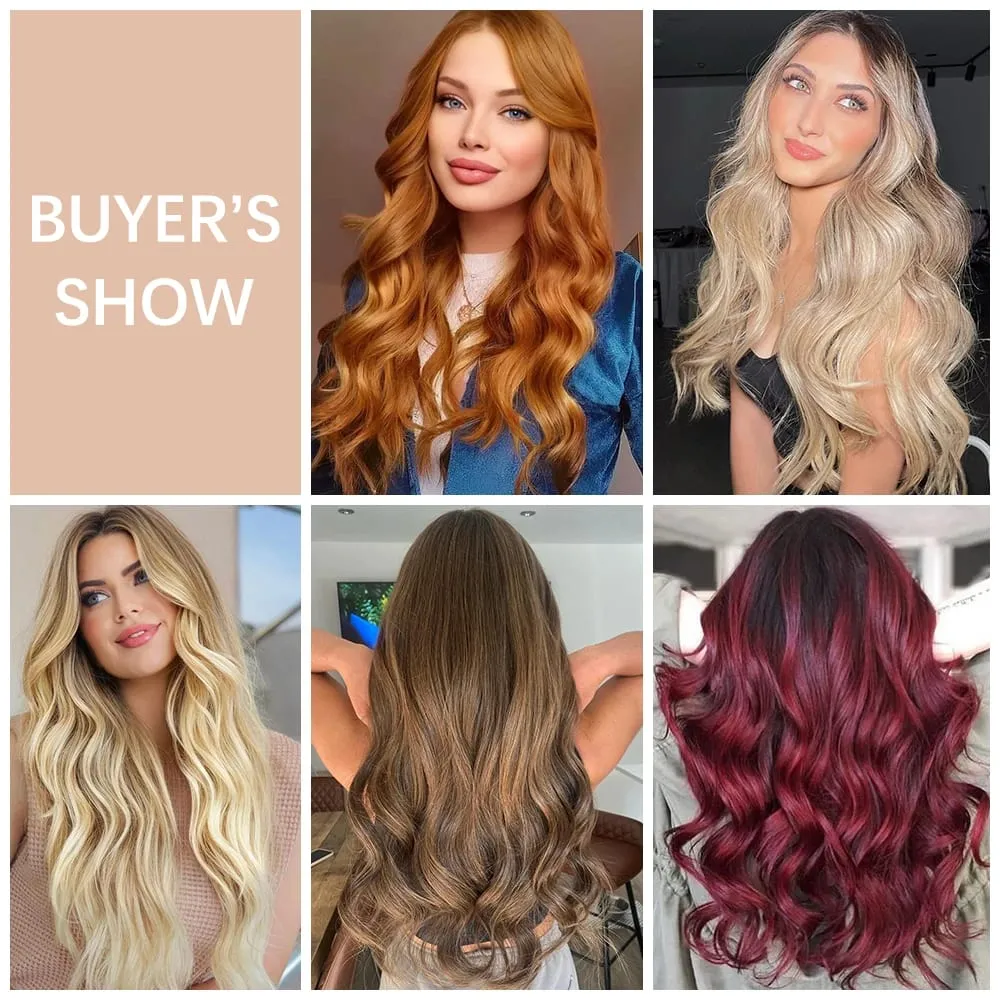 Synthetic No Clip Hair Extensions Natural 16 22 32" Long Wavy Invisible Wire One Piece False Hairpiece For Women