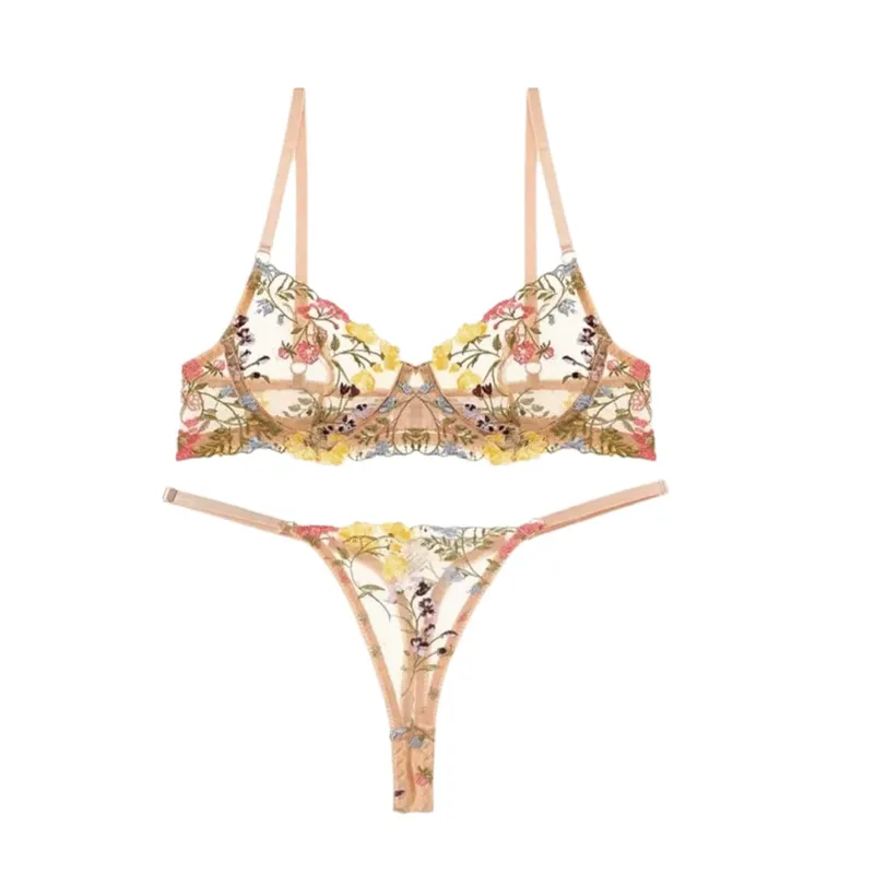 Sheer Intimates Transparent Lingerie Set Push Up Elegant Panties Bra Set Ultra-thin Embroidery Floral Underwear Women — image 9