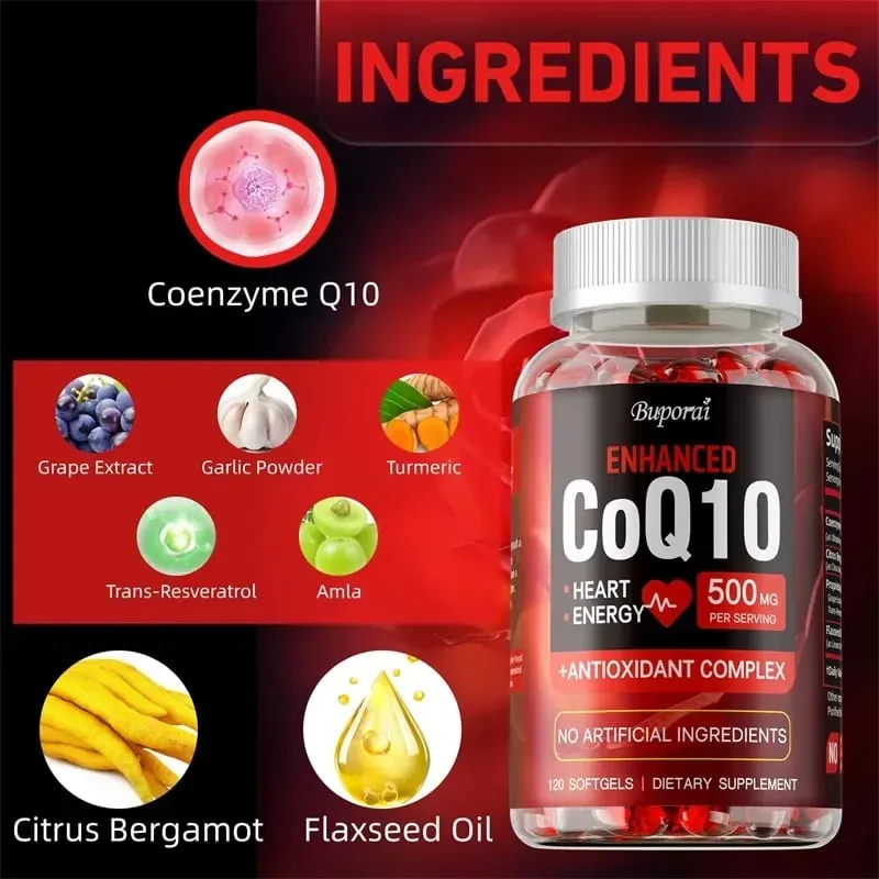CoQ10 Takviyesi - Kardiyovasküler ve Kalp Sağlığını Destekler Antioksidan Genel Sağlık için Enerji Sağlar