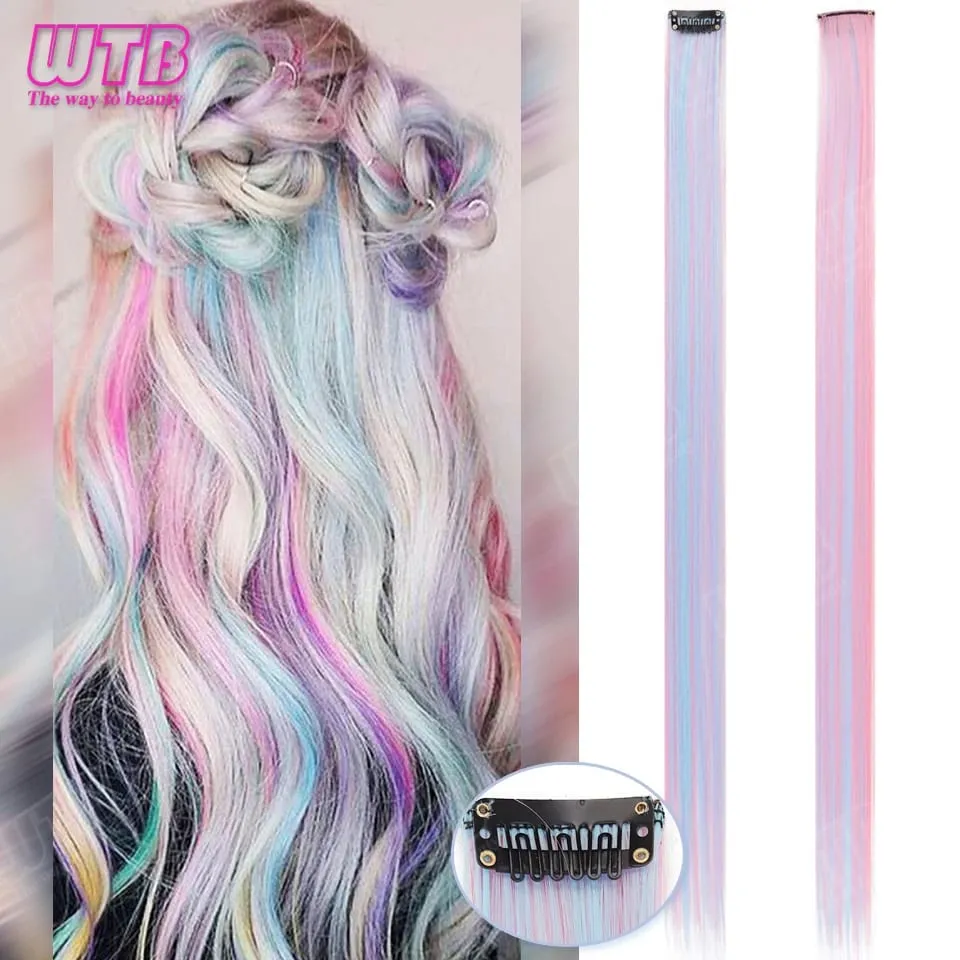 Peluca sintética de 60 cm, extensión de cabello coloreado estilo Clip BB con cable láser, adecuada para que mujeres y niñas la usen en días festivos y fiestas — image 13