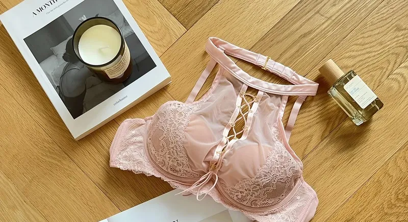 Luxury French Lace Halter Bra Small Chest Push-Up Sheer Bralette Seductive Allure Black Lingerie Set Wire-Free Comfort MOYISU AB — image 11