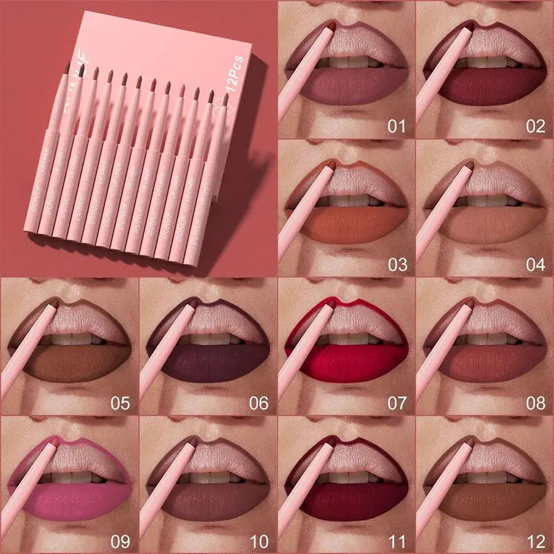 12 Color Matte Lip Liner Pencil Set Waterproof Smudge Proof Long Lasting Vegan Cruelty Free Lipstick Makeup Kit — image 1