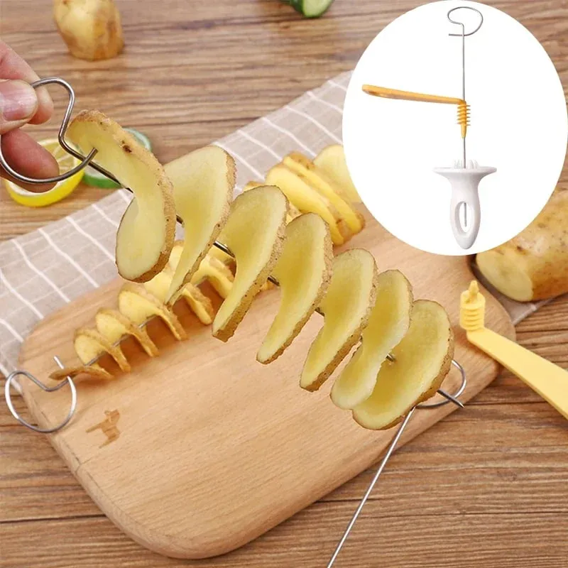1Set Stainless Steel Twisted Potato Spiral Slice Plastic Rotate Potato Slicer Cutter Creative Vegetable Tool Kitchen Gadgets — image 2