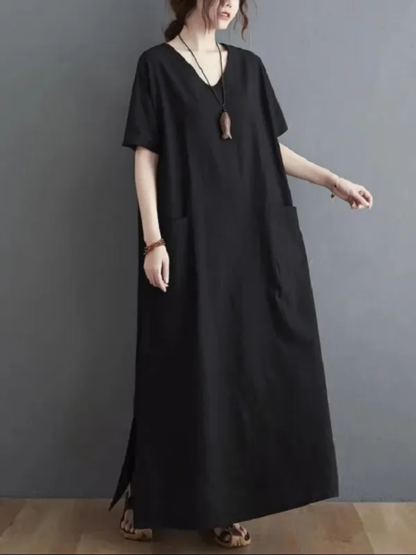 short sleeve oversized cotton linen vintage new in dresses for women casual loose long summer dress elegant clothes 2026