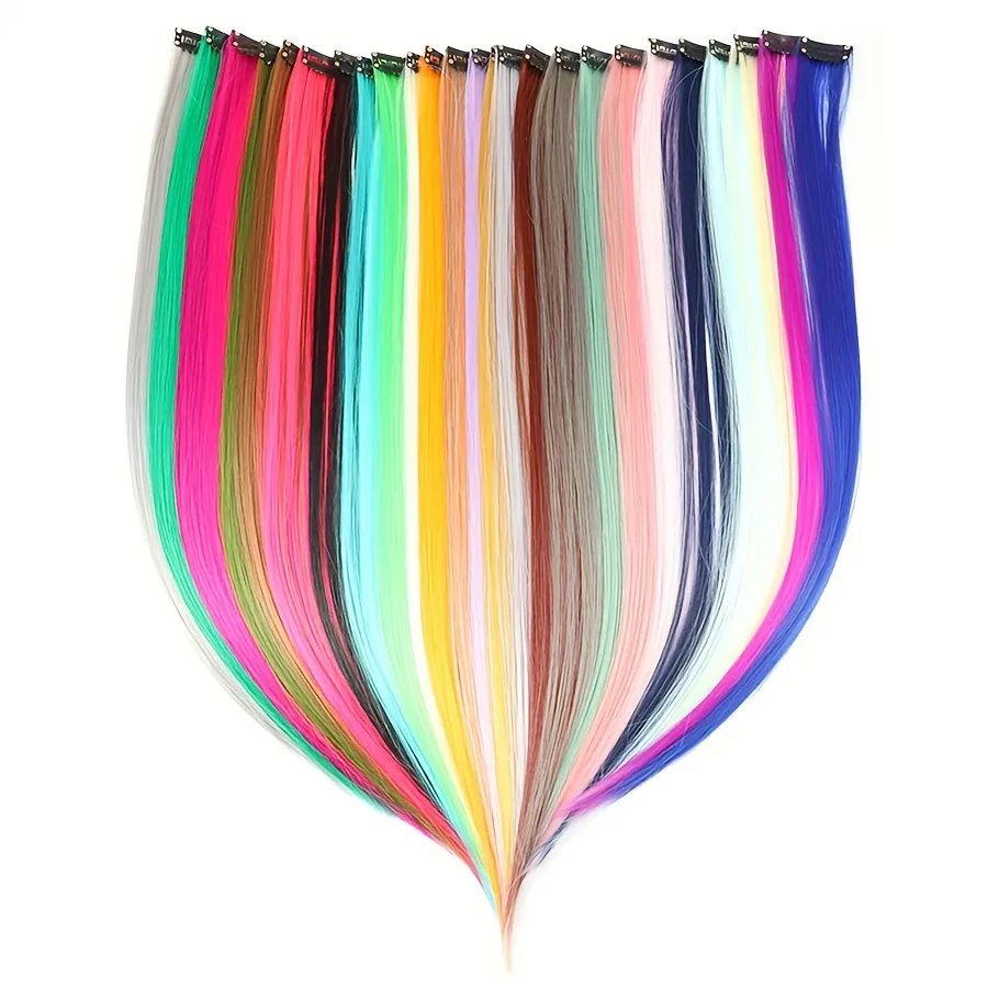 5 buah/set klip warna-warni dalam ekstensi rambut sintetis pelangi potongan rambut lurus panjang untuk wanita anak perempuan gaya Y2K pesta sehari-hari — image 2