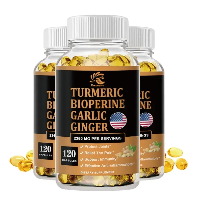 Curcumin Ginger Root Garlic Pills Black Pepper Supplements - for Joint Digestion & Immune Support