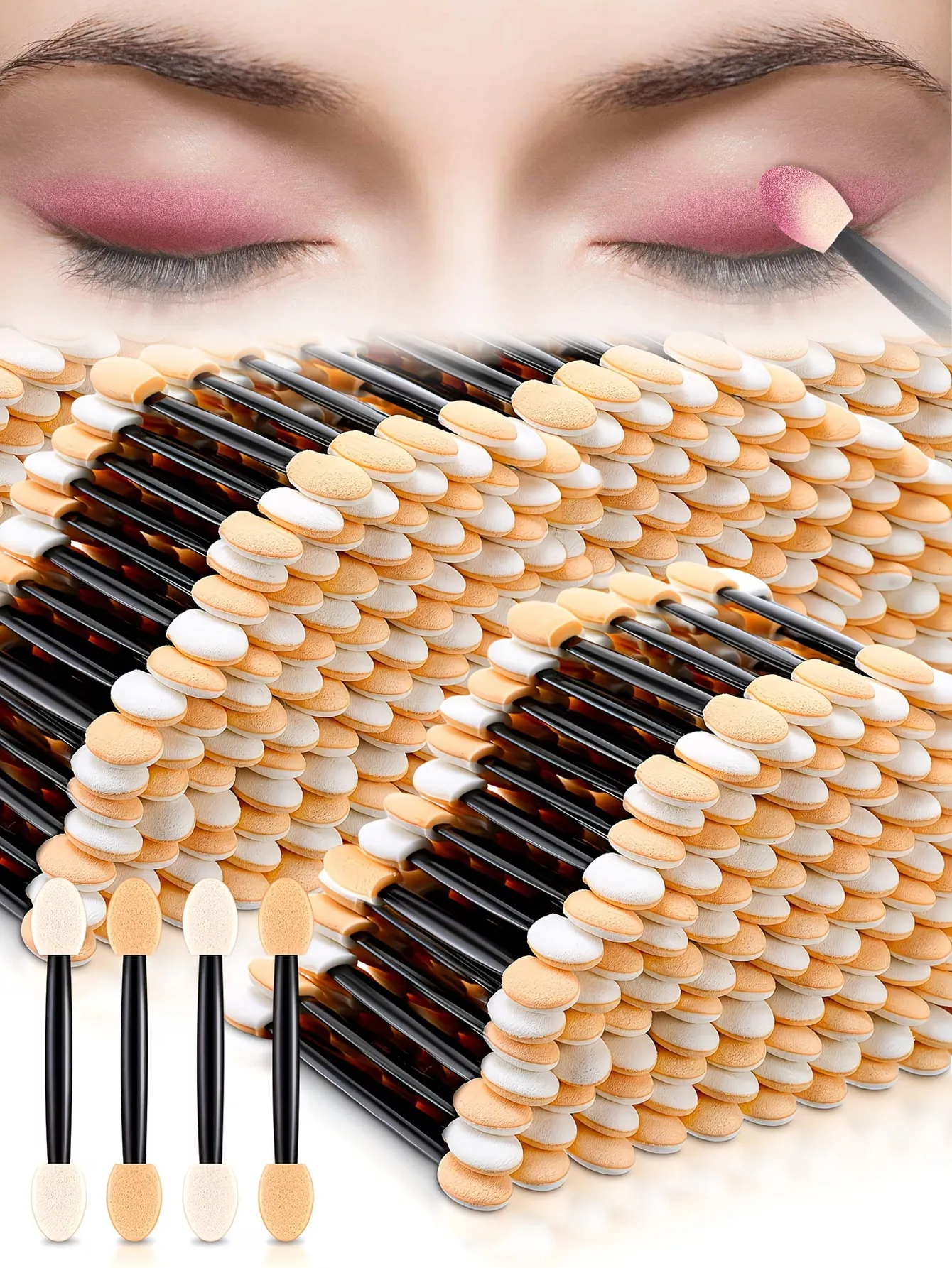 200/50/20 Double-Ended Eyeshadow Applicators Disposable Eye Makeup Brushes Double-Sided Sponge Applicators Suitable for Women and Girls (Black Nude White) — image 6
