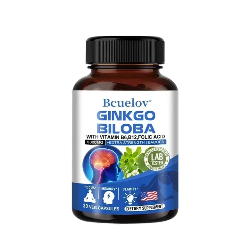 Ginkgo Biloba 5000 mg Extra Strength - Supports Brain Function and Memory Focus Stress Relief 120 Veggie Capsules
