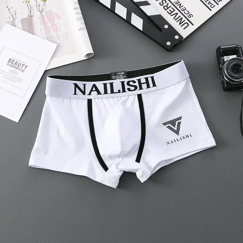 2 Piece Men's Underwear Burst of Cotton Breathable Youth Boxer Shorts Letter Trend Mid-waist Quadrangle Shorts Flat Corner Perso — image 9