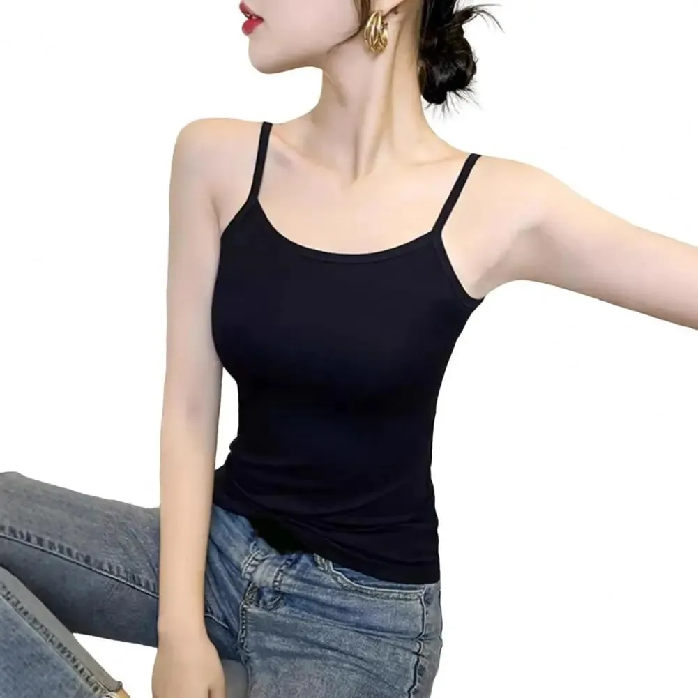Women's Spaghetti Strap Tank Top Slim-Fit Camisole Sleeveless Scoop Neck Cami Shirts Summer Basic Undershirts