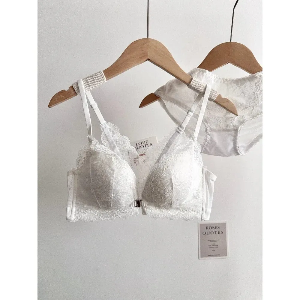Set Bra Renda Payudara Kecil Wanita Penutupan Depan Wayarles Cantik Belakang Tekan Ke Atas Bra Pakaian Dalam Harian Lembut Saiz 32‑38AB — image 3