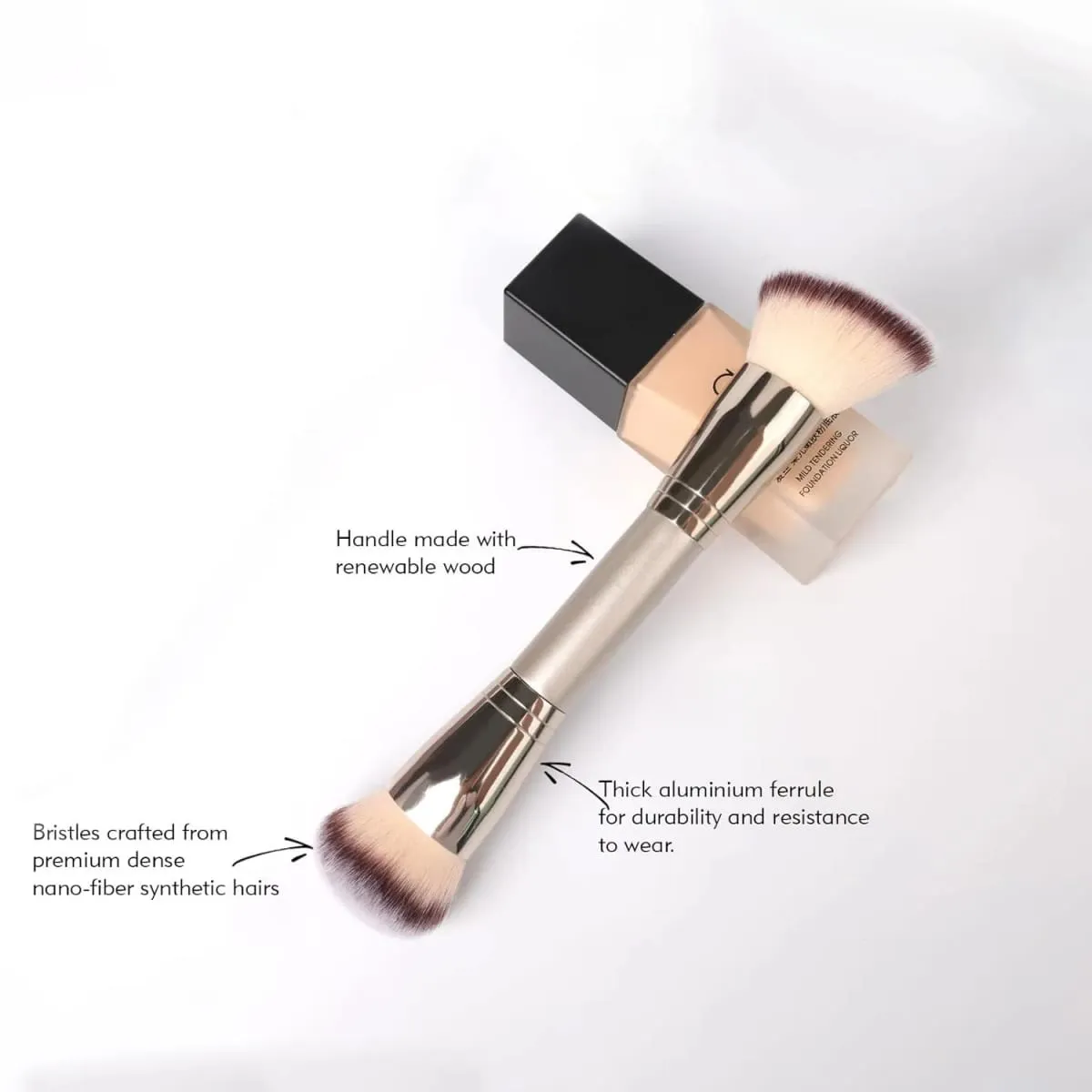 Dual Ended Foundation Brush for Liquid Powder Blush Concealer Contour Professional Makeup Tool with Travel Pouch for Women Girl — image 4